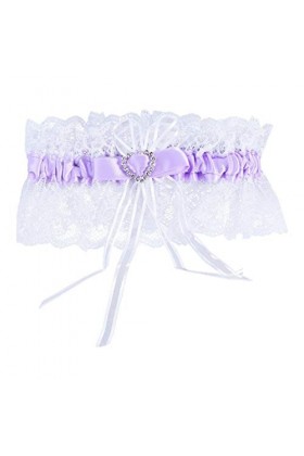Amosfun Jarretières de Mariée Ceintures Élastique en Forme de Coeur Dentelle Strass Floral Jambe Bande Ensemble pour La Fête 