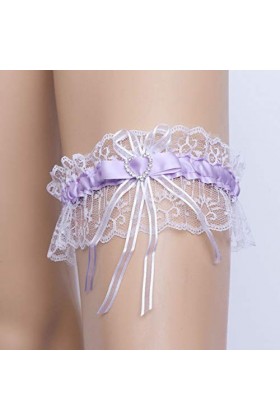 Amosfun Jarretières de Mariée Ceintures Élastique en Forme de Coeur Dentelle Strass Floral Jambe Bande Ensemble pour La Fête 