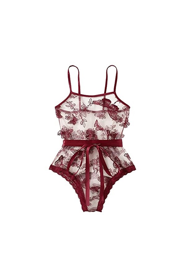 ZHIYU Costumes Corps Fille en Polyester Écharpe Lingerie Sexy Femme Grandes Tailles, Bordeaux, L