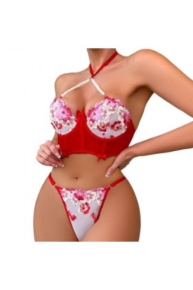 Ensemble Lingerie Feminine Sexy, Ensemble de Lingerie Sexy pour Femme avec Porte Jarretelles Soutien Gorge et Culotte en Mail