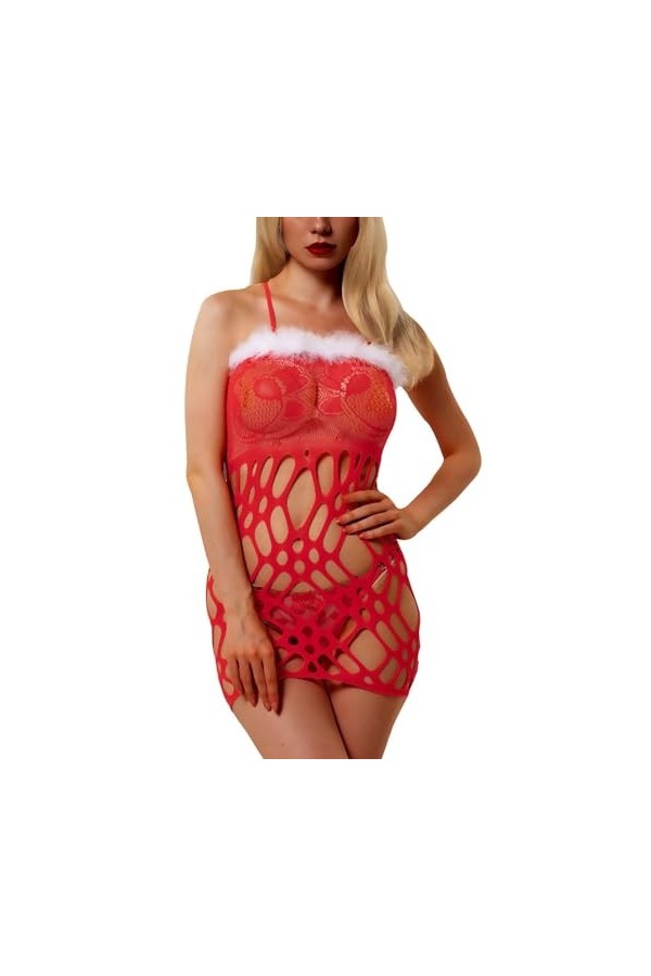 Fulidngzg Costume de femme de Noël érotique extrême - Robe de Noël - Jolie robe sexy - Lingerie cosplay - Lingerie de Noël - 