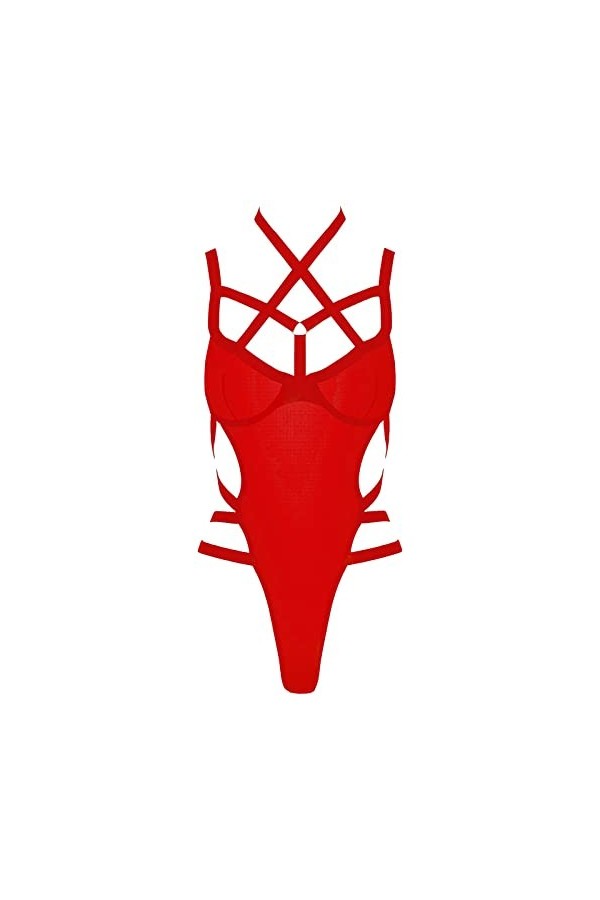 liaddkv Combinaison ultra fine sexy en maille avec bretelles transparentes et lingerie sexy, rouge, XL