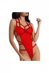 liaddkv Combinaison ultra fine sexy en maille avec bretelles transparentes et lingerie sexy, rouge, XL