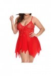 PANPANY Lingerie Maillage sous-vêtements Dentelle Femmes Taille Plus V col Pyjama Mode Débardeur Training Red, XXXXXL 