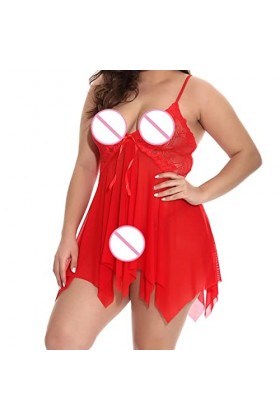 PANPANY Lingerie Maillage sous-vêtements Dentelle Femmes Taille Plus V col Pyjama Mode Débardeur Training Red, XXXXXL 