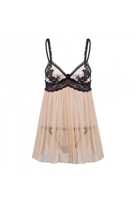 PANPANY Pyjama en Dentelle à la Mode pour Femmes Chemise de Nuit à Bretelles Sexy et séduisante Lingerie Sexy Ronde Khaki, X