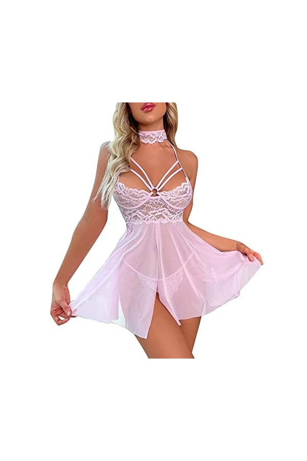 Lingerie Femme Sexy Ensemble Homme Sexy Hot y*2*k Femmes Sexy Lingerie Bretelles Licou Cou Chemise de Nuit Sexy Dos Maison vê