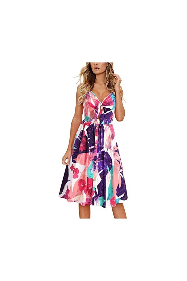 Robe Rouge Longue Robe dété sans Manches à Fleurs pour Femmes Robe Pink, S 