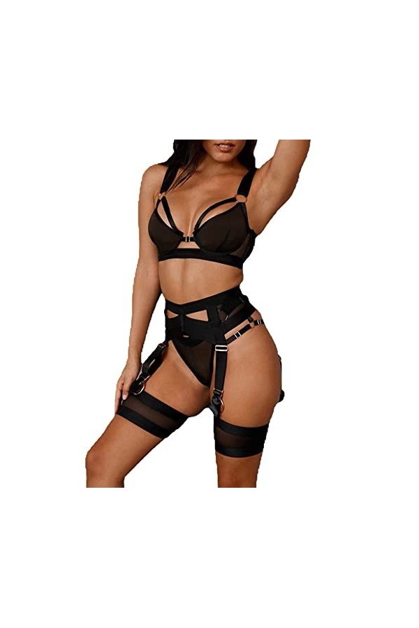 liaddkv Sous-vêtements sexy en maille creuse sexy, Noir , S