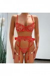liaddkv Ensemble de lingerie sexy en dentelle pour femme avec bretelles Noir, rouge, M