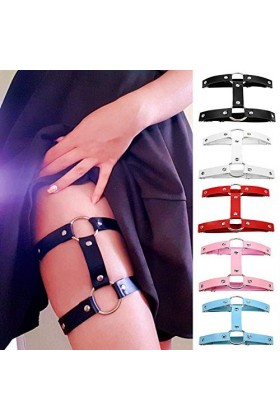 Mengsiy Cuir Punk Jarretières Femmes Jambe Anneau Bretelles Bretelles Et O-Ring Jambe Corps Harnais Bijoux Jarretières for Fe