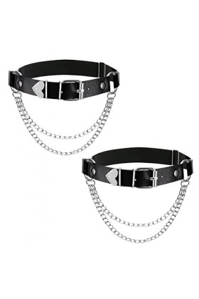 Porte-Jarretelles, Élastique Jambe Jarretière avec Chaînes, Réglables Cuir Punk Bande de Cuisse Coeur Sangle Ceinture pour Dé