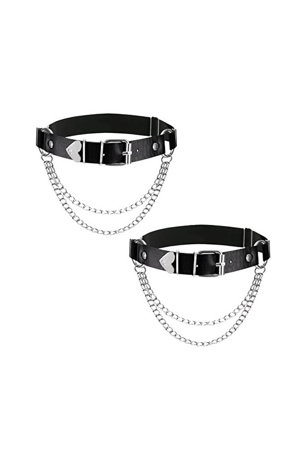 Porte-Jarretelles, Élastique Jambe Jarretière avec Chaînes, Réglables Cuir Punk Bande de Cuisse Coeur Sangle Ceinture pour Dé