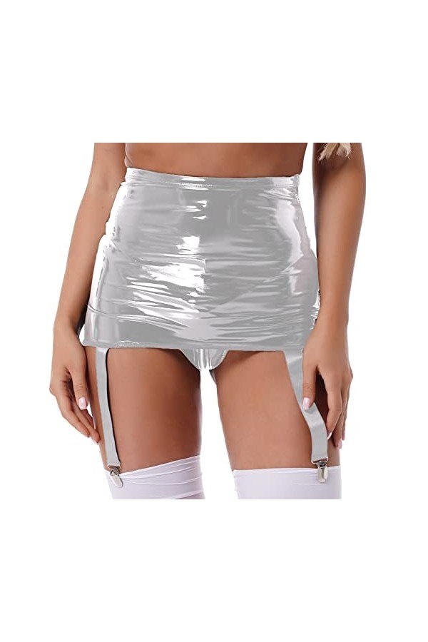 JEATHA Femme Mini Jupe Porte-Jarretelles Similicuir Métal Lingerie Jarretières 4 Sangles Wetlook Harnais Lingerie De Hot Dans