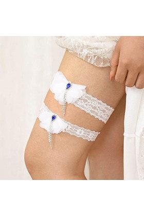 IYOU Blanc Mariage Jarretière Ensemble Fleur Ruban Dentelle Jarretière Strass Cosplay Bal de promo De mariée Jambe Ceintures 