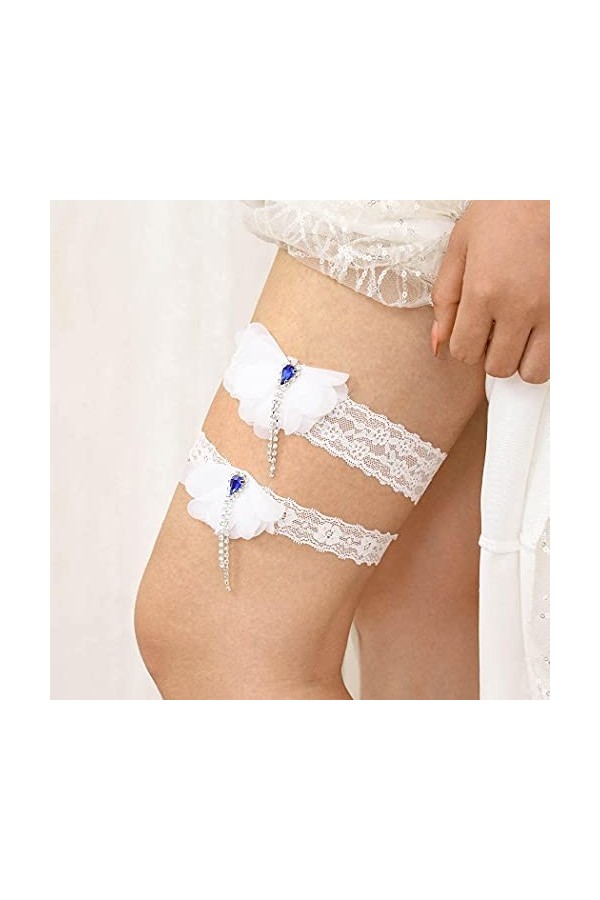 IYOU Blanc Mariage Jarretière Ensemble Fleur Ruban Dentelle Jarretière Strass Cosplay Bal de promo De mariée Jambe Ceintures 