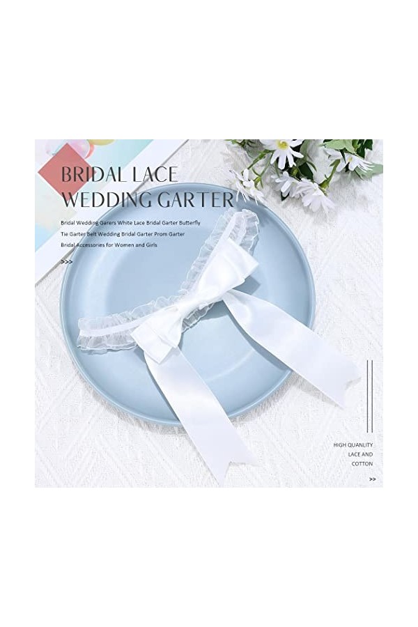 Relandy Jarretière de mariage en dentelle blanche avec nœud papillon pour femme et fille