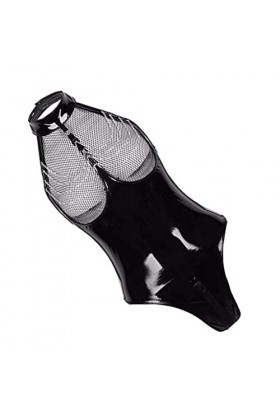 sharprepublic Lingerie Latex Body Sexy Femme Ouverte Erotique Seduction Vetement de Club - Noir, L