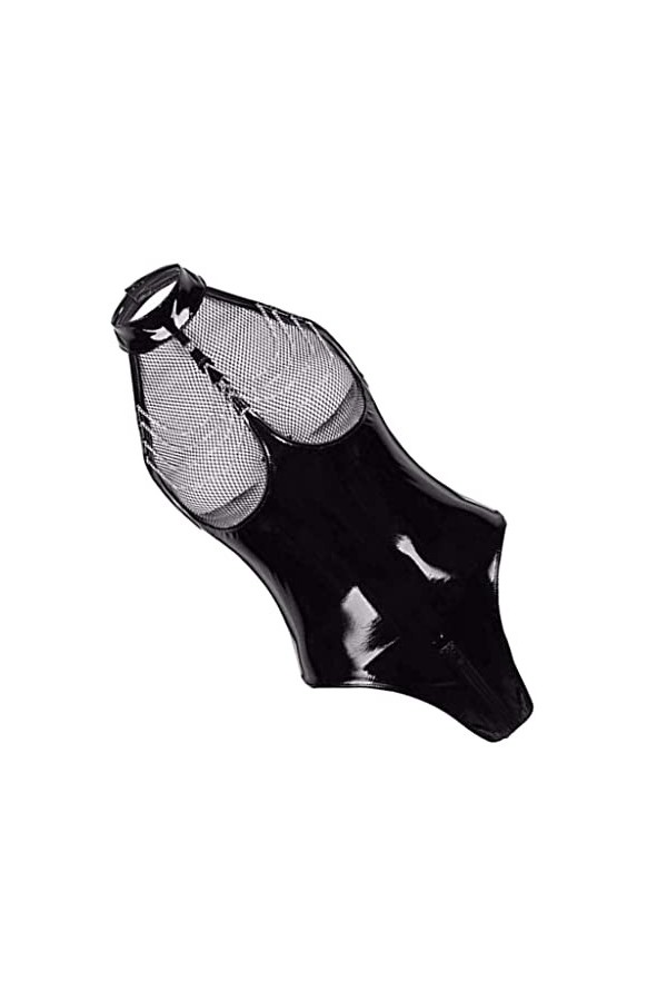 sharprepublic Lingerie Latex Body Sexy Femme Ouverte Erotique Seduction Vetement de Club - Noir, L