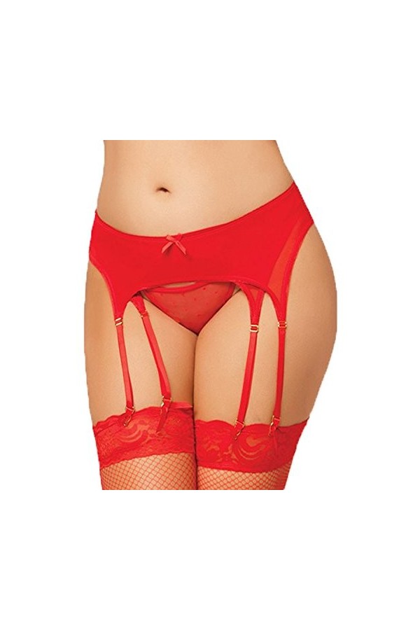 Yummy Bee - Porte-Jarretelle Deux Épaisseurs 8 Jarretière String Parure Lingerie Grande Taille 36-48 Rouge, 48 