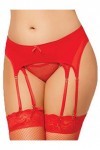 Yummy Bee - Porte-Jarretelle Deux Épaisseurs 8 Jarretière String Parure Lingerie Grande Taille 36-48 Rouge, 48 