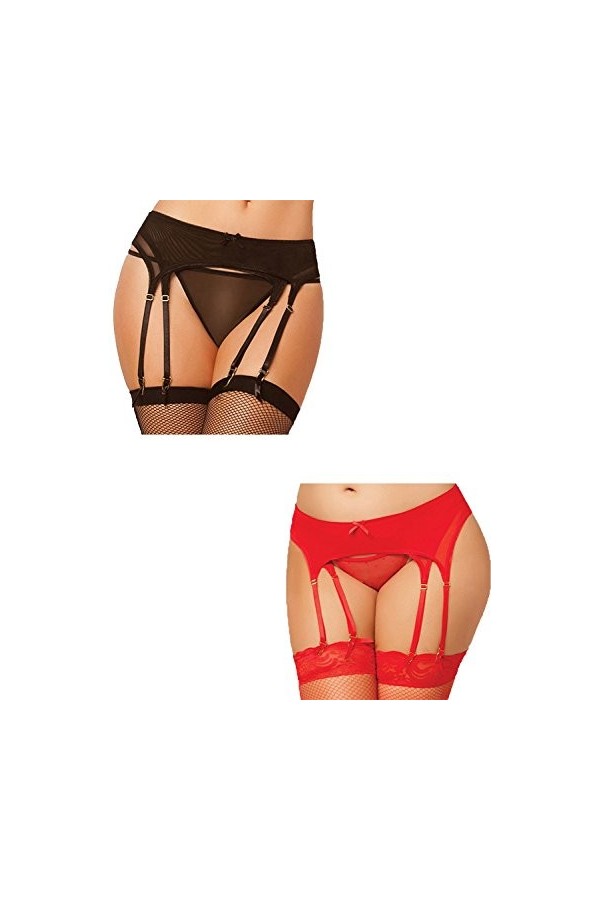 Yummy Bee - Porte-Jarretelle Deux Épaisseurs 8 Jarretière String Parure Lingerie Grande Taille 36-48 Rouge, 48 