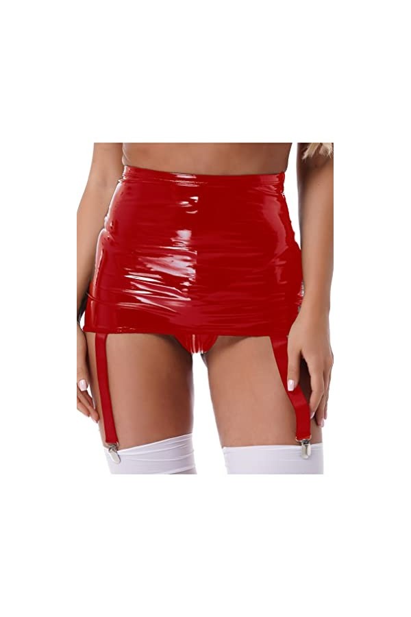 Yeahdor Femmes Porte-jarretelles en Cuir Verni Jarretelle Haut Taille Basse Cuisse Lingerie Jarretière avec Boucles en Métal 