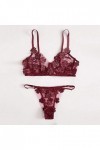 DUHGBNE Dentelle G-string Bralette Bustier Soutien-Gorge Sexy Fleurs Broderie Thong Rouge Sexy, Bordeaux, M
