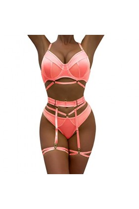 Hanxiulin Soutien-gorge de sport push-up - Nuisette - String érotique - Ensemble de bretelles en dentelle - Soutien-gorge et 