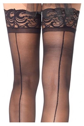 Leg Avenue Femme 104222001 1042 Bas Fins Autofixant avec Couture Arrière Noir Tu Eur 34 38, Noir, Taille unique EU