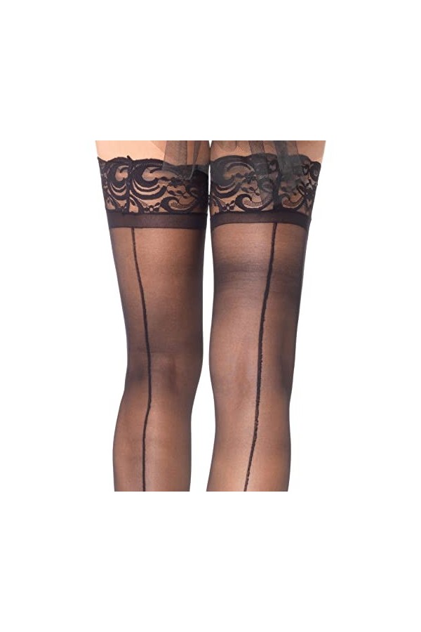Leg Avenue Femme 104222001 1042 Bas Fins Autofixant avec Couture Arrière Noir Tu Eur 34 38, Noir, Taille unique EU