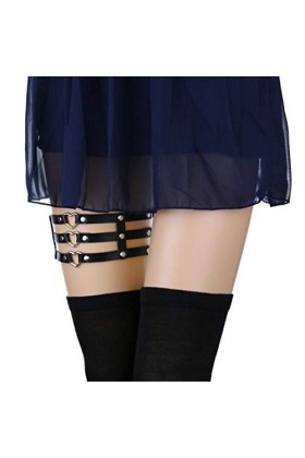 Black Sugar Pièce De Harnais Résistant Jarretière Cuir Coeur Sangle Triple Lanières Rubans Jambe Punk Gothique Lolita Métal R