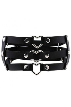 Black Sugar Pièce De Harnais Résistant Jarretière Cuir Coeur Sangle Triple Lanières Rubans Jambe Punk Gothique Lolita Métal R