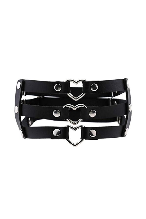 Black Sugar Pièce De Harnais Résistant Jarretière Cuir Coeur Sangle Triple Lanières Rubans Jambe Punk Gothique Lolita Métal R