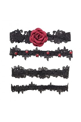 4 Pièces Jarretière de Mariage pour Mariées Noir, Jarretière de Jambe en Dentelle Florale Mariée, Jarretières Noires en Dente