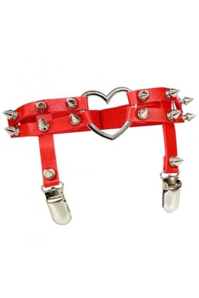 ELizoop Jarretelles en cuir synthétique PU Rivets à pointes anneau en forme de cœur chaîne de jambe élastique réglable jarret