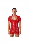 ranrann Body Homme Sexy String Ouvert Bodysuit Cuir Verni High Cut Combinaison Zipper Justaucorps Wetlook Lingerie Erotique J