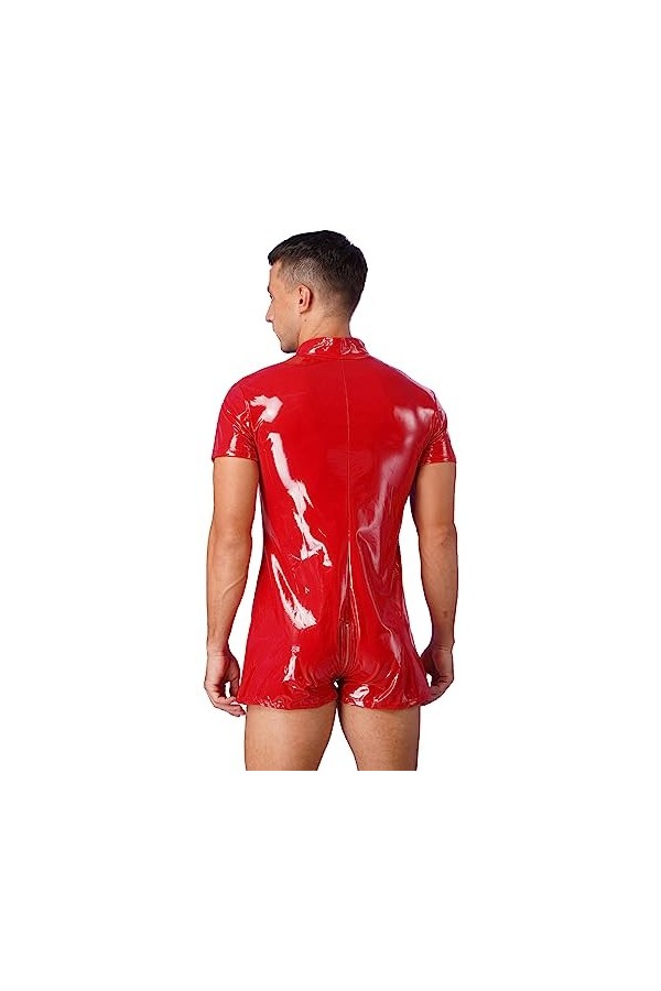 ranrann Body Homme Sexy String Ouvert Bodysuit Cuir Verni High Cut Combinaison Zipper Justaucorps Wetlook Lingerie Erotique J