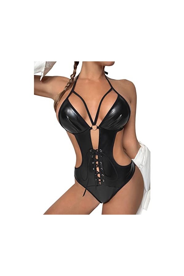 Latex Sexy Lingerie Femme Ensemble Lingerie Femme Hot Sexy Bodysuit Mode Femmes Sexy en Cuir Verni vêtements de Nuit Lingerie