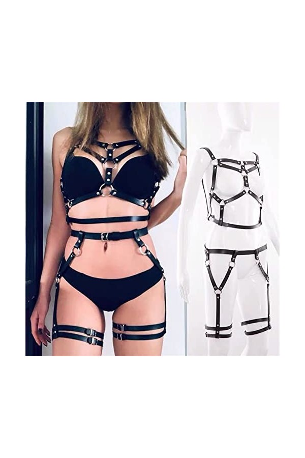 Ncenglings Débardeur Blanc Femme Ceinture Ceinture Cuir Sexy Strappy Bondage décoration Corps Sexy Accessoire Body Longue Bl