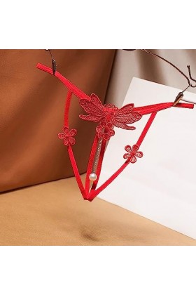 Briskorry Culotte brésilienne sexy pour femme avec dentelle - String en V - Culotte ouverte ouverte - Bikini sans couture - S