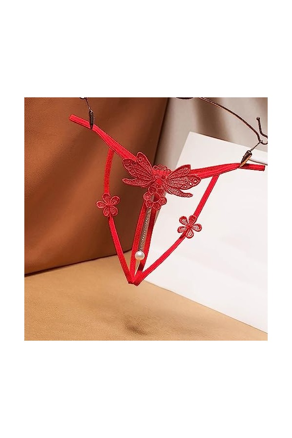 Briskorry Culotte brésilienne sexy pour femme avec dentelle - String en V - Culotte ouverte ouverte - Bikini sans couture - S