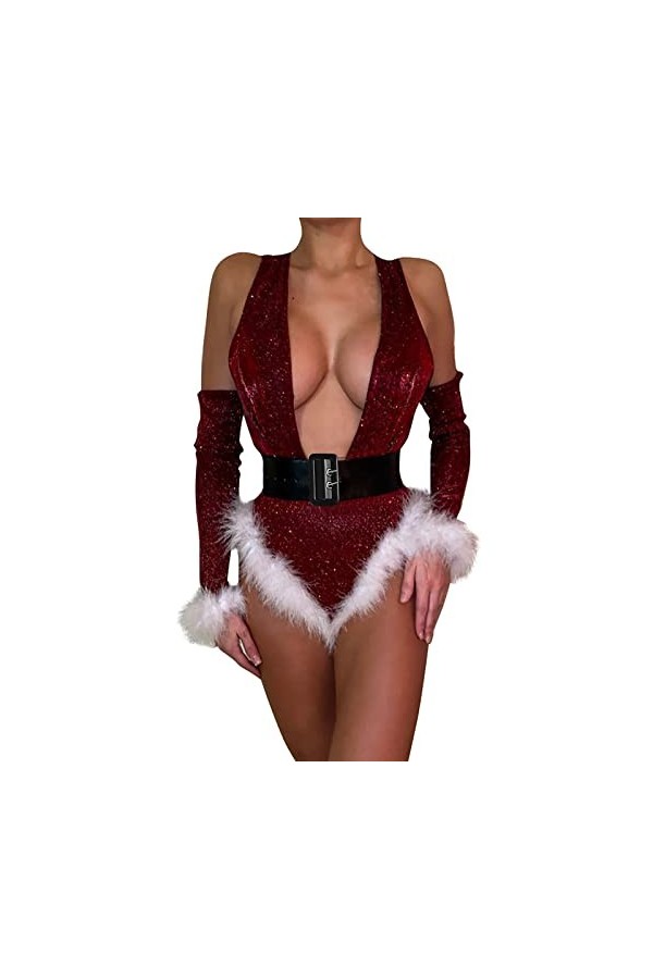 Pdakieyxnd sous-Vetements de Noël Feminins Sexy Ouverte Sensuelle Body Valentin Dentelle String Chaud Féminin Coquin Noir Hot