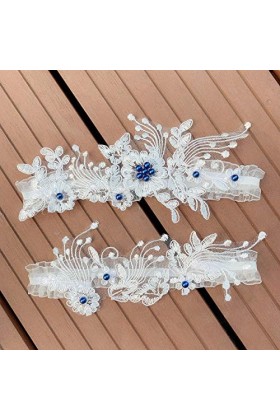 Wambere Lot de 2 jarretières de mariage en dentelle extensible perles jarretière de mariée pour mariée Jarretière de mariage 