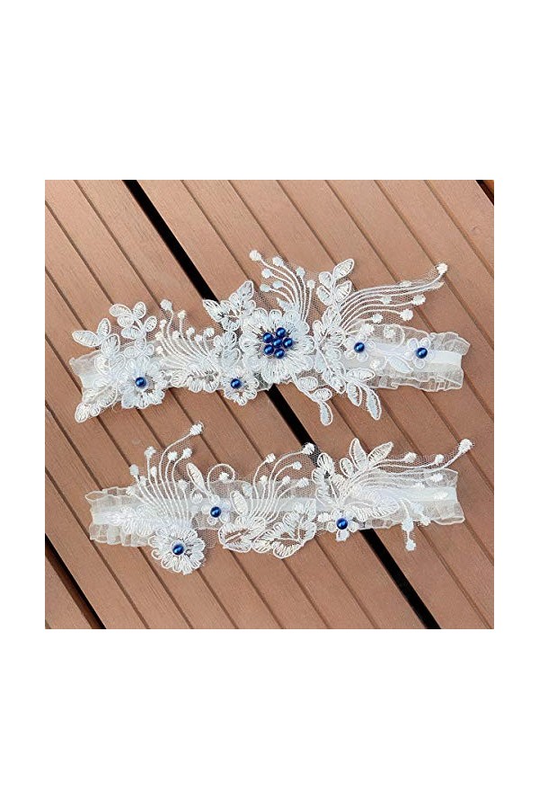 Wambere Lot de 2 jarretières de mariage en dentelle extensible perles jarretière de mariée pour mariée Jarretière de mariage 