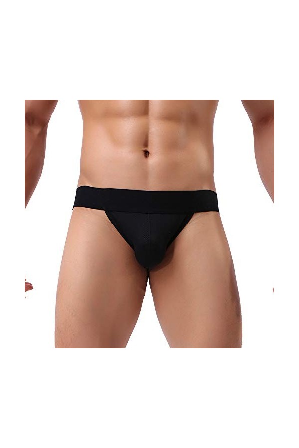 Billtop Homme Suspensoir Jockstrap Thongs Athletic Supporter Briefs Sexy Strings sous-vêtements Briefs,1 Noir,S