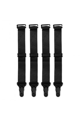 Satini Réglable Métal Clip Large Porte-jarretelles Ceinture Lingerie Sangles Noir, 4 Sangles 
