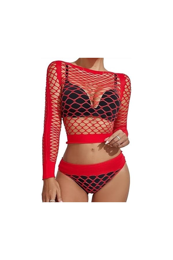 Buitifo Femme Lingerie Sensuelle Mesh Creuser Mini Robe Sexy Nuisette Babydoll de pêche Corset sous-Vêtement Taille Unique RW