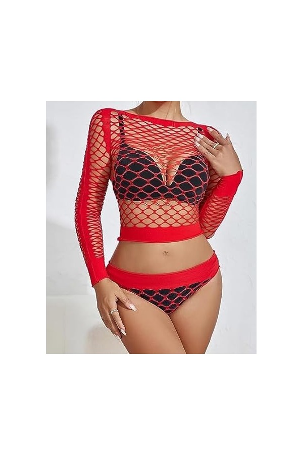 Buitifo Femme Lingerie Sensuelle Mesh Creuser Mini Robe Sexy Nuisette Babydoll de pêche Corset sous-Vêtement Taille Unique RW