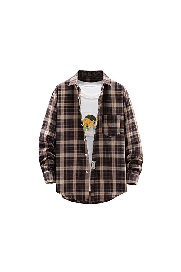 Manteau Homme Casual Chemise Carreaux Motif Hommes Manches Longues Veste de Travail Homme Casual Pas Cher Chemise à Carreaux 